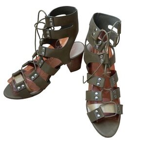 Loeffler Randall Women's‎ Olive Green Leather Lace Up Gladiator Heels Size 8.5B